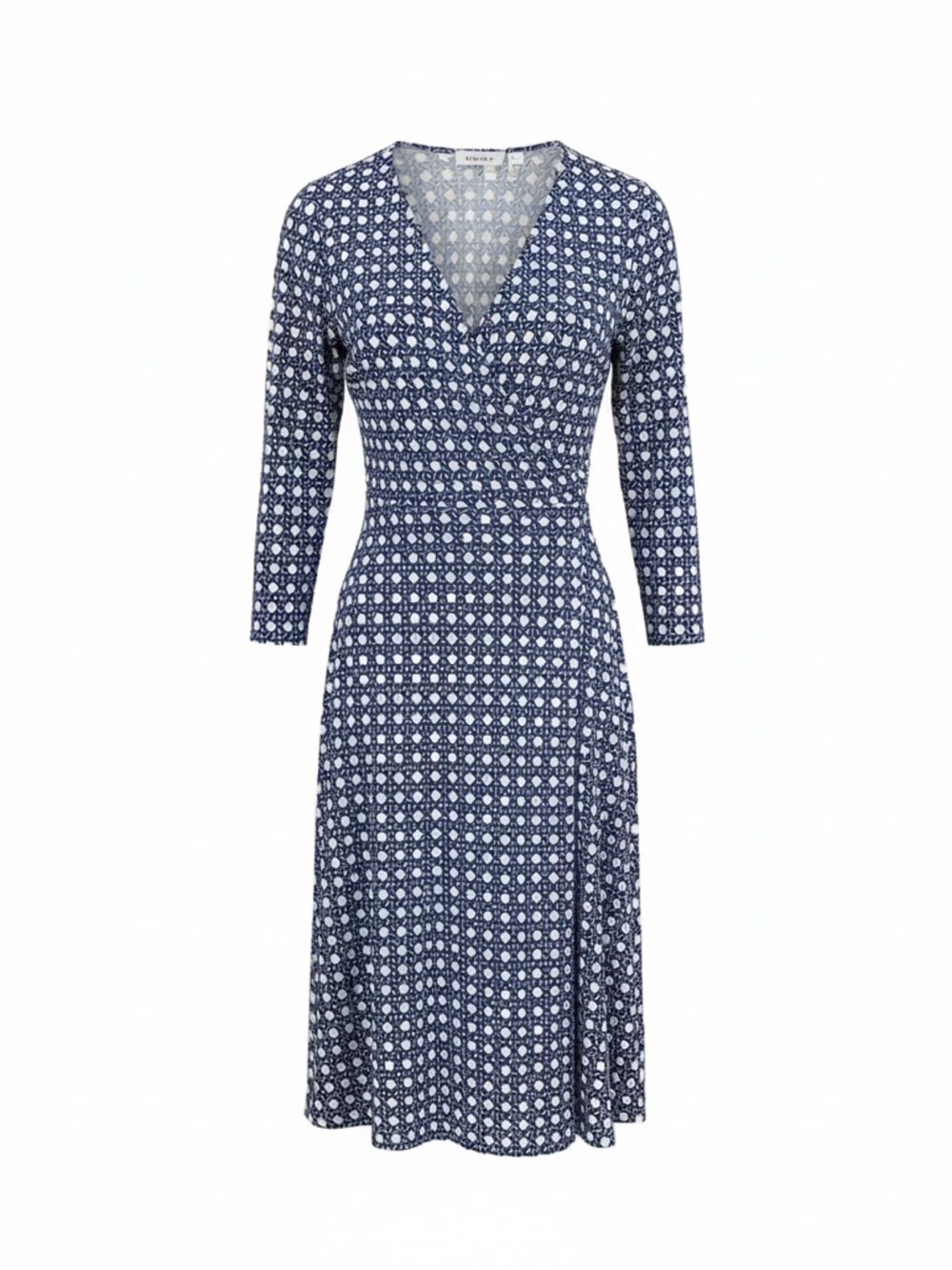 Leota Blue Printed Midi Wrap Dress with Tie Waist